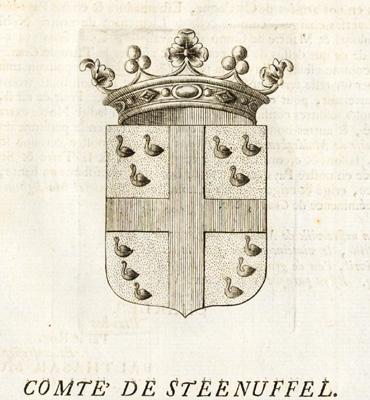 , Antique Print-COAT OF ARMS-COUNT OF STEENHUFFEL-BRABANT-Butkens-1724, Pictura Antique Prints