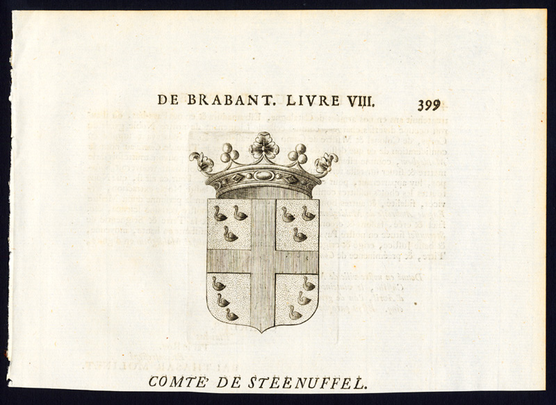 , Antique Print-COAT OF ARMS-COUNT OF STEENHUFFEL-BRABANT-Butkens-1724, Pictura Antique Prints