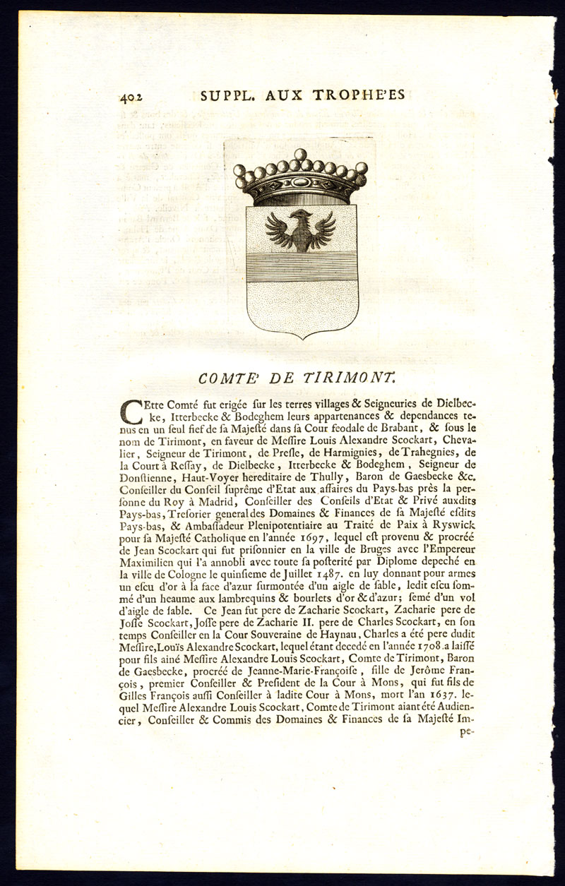 , Antique Print-COAT OF ARMS-COUNT OF TIRIMONT-BRABANT-Butkens-1724, Pictura Antique Prints