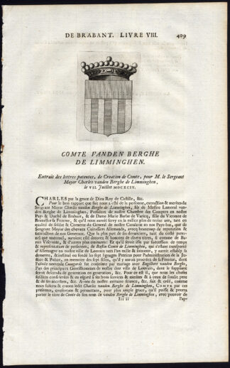 Antique Print-COAT OF ARMS-COUNT VANDEN BERGHE-LIMMINGHEN-HUMBEEK-Butkens-1724