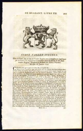 Antique Print-COAT OF ARMS-COUNT VANDER STEGHEN-BRABANT-Butkens-1724