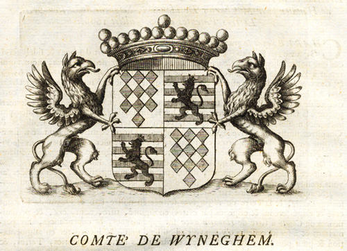 , Antique Print-COAT OF ARMS-COUNT OF WIJNEGEM-BRABANT-Butkens-1724, Pictura Antique Prints