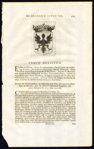 Antique Print-COAT OF ARMS-COUNT OF ELISSEM-BRABANT-Butkens-1724