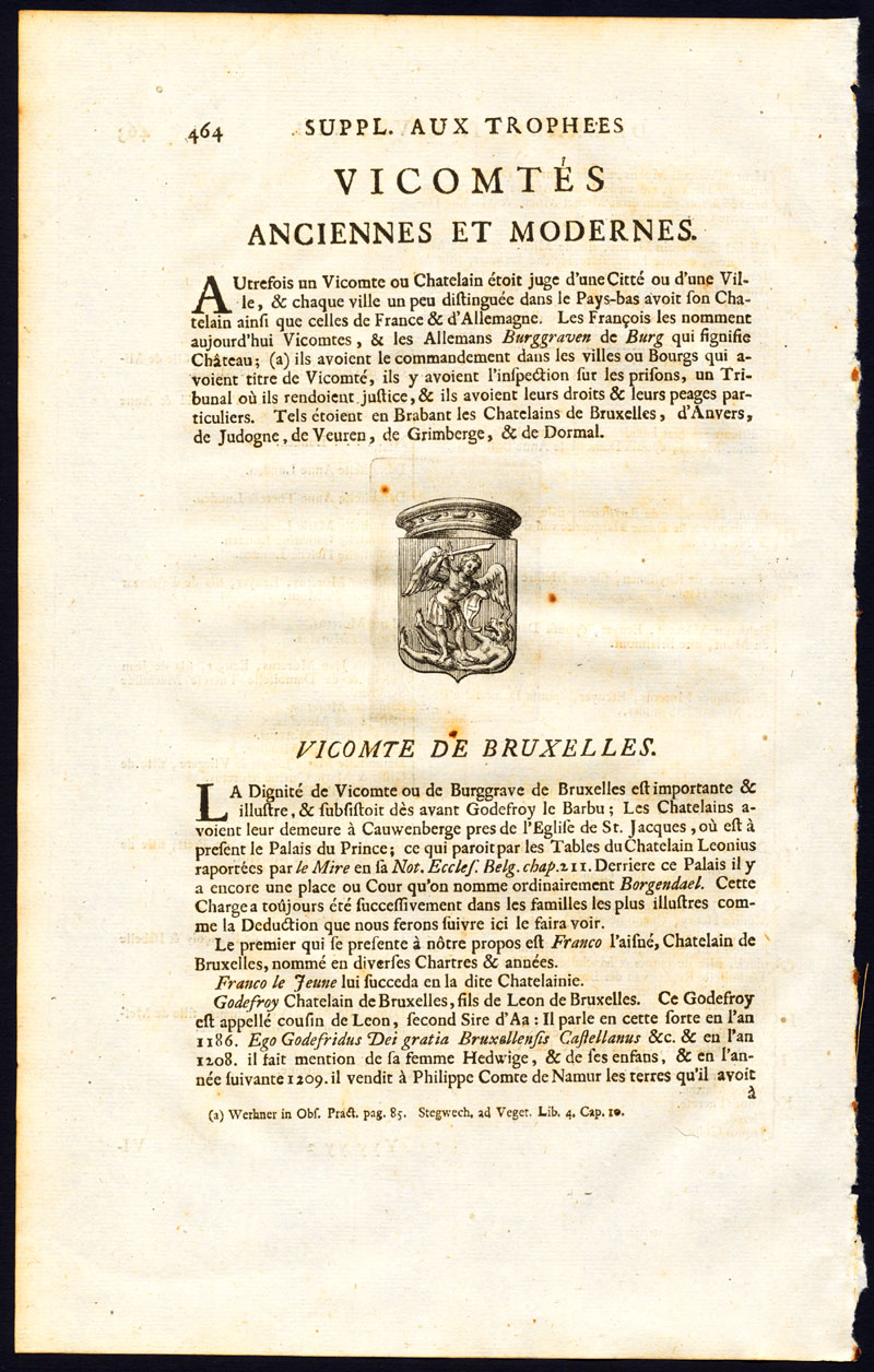 , Antique Print-COAT OF ARMS-VISCOUNT OF BRUSSELS-BRABANT-Butkens-1724, Pictura Antique Prints
