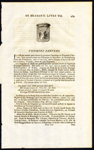 Antique Print-COAT OF ARMS-VISCOUNT OF ANTWERP-BRABANT-Butkens-1724