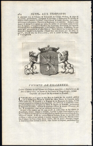 Antique Print-COAT OF ARMS-VISCOUNT OF ZILLEBEKE-BRABANT-Butkens-1724