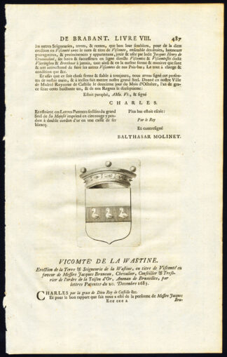 Antique Print-COAT OF ARMS-VISCOUNT OF LA WASTINE-BRABANT-Butkens-1724