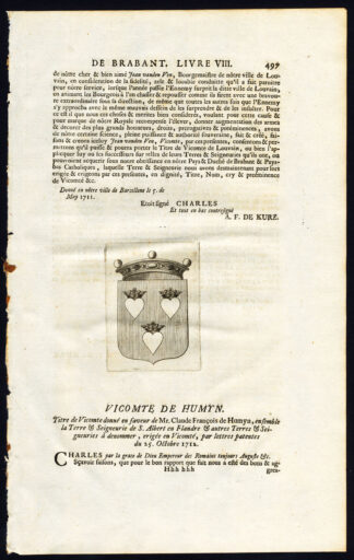 Antique Print-COAT OF ARMS-VISCOUNT OF HUMYN-BRABANT-Butkens-1724
