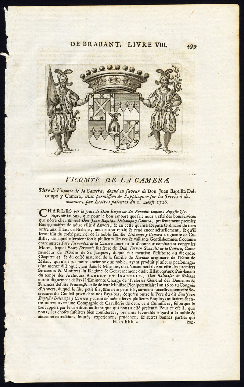 , Antique Print-COAT OF ARMS-VISCOUNT OF LA CAMERA-BRABANT-Butkens-1724, Pictura Antique Prints