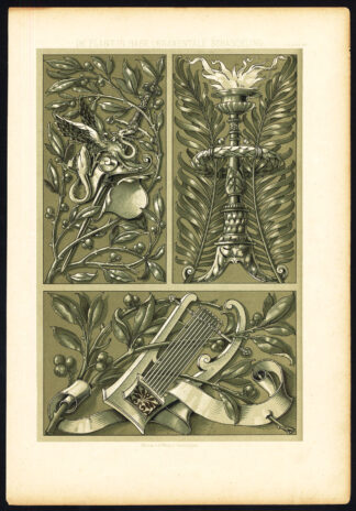 Antique Print-ORNAMENTS-PLANT-HARP-LEAVES-DESIGN-Van Grieken-1888