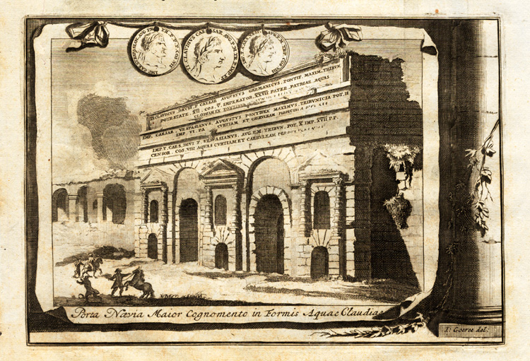 Lb3877 1a 416x283 Antique Print-ROME-SERVIAN WALL-GATE-MEDALLION-CAESAR-ITALY-Halma-1704