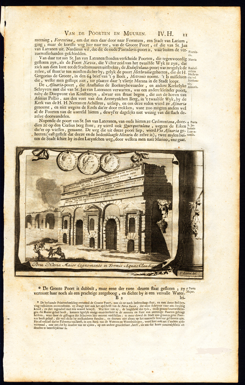 Lb3877 1b 416x654 Antique Print-ROME-SERVIAN WALL-GATE-MEDALLION-CAESAR-ITALY-Halma-1704 - Image 2