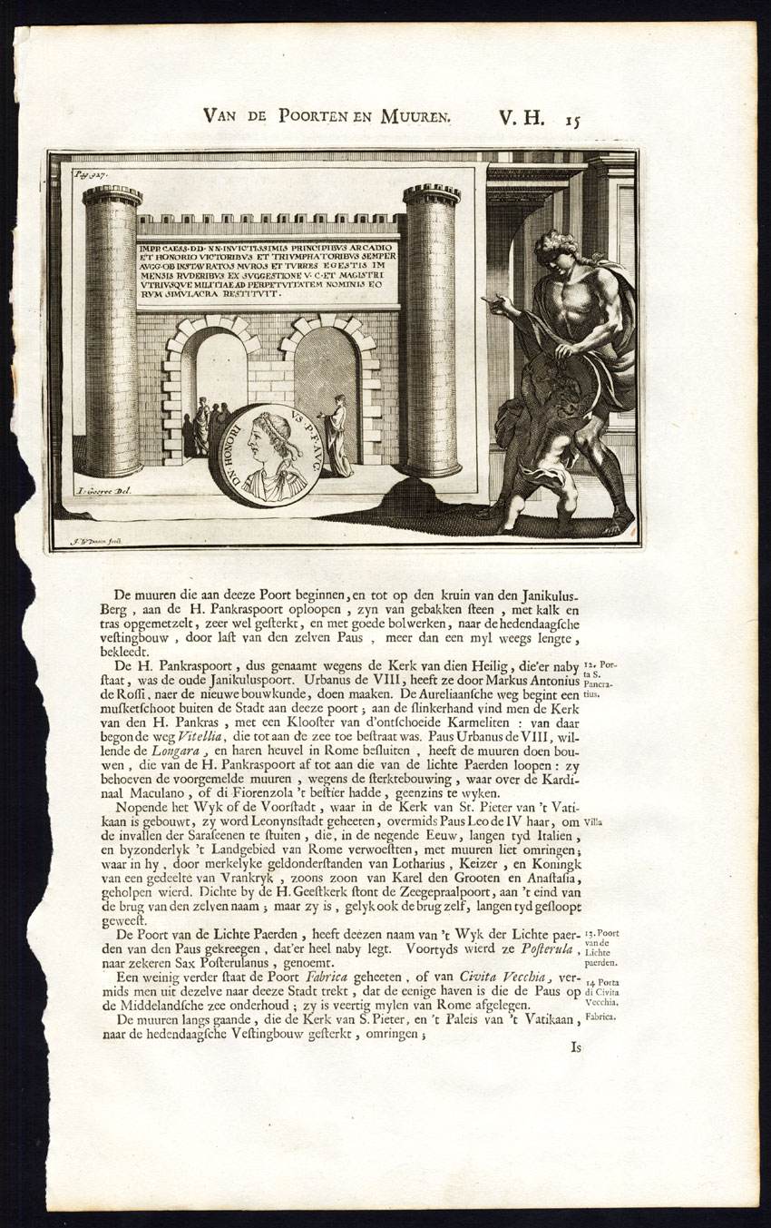 , Antique Print-ROME-GATE-ITALY-COIN-ROMAN EMPEROR-Halma-1704, Pictura Antique Prints