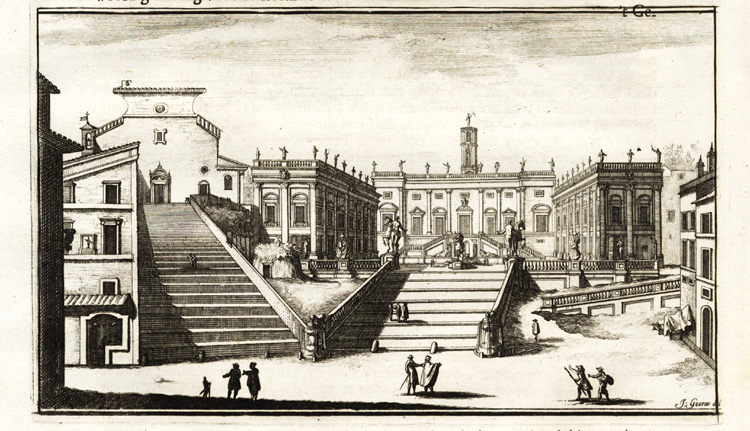 , Antique Print-ROME-CAPITOLINE HILL-SPANISH STAIRS-ITALY-Halma-1704, Pictura Antique Prints
