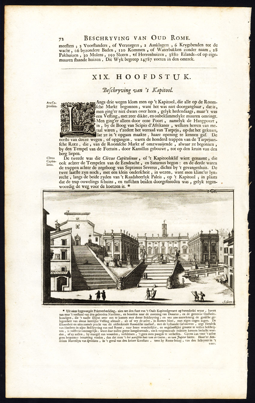 , Antique Print-ROME-CAPITOLINE HILL-SPANISH STAIRS-ITALY-Halma-1704, Pictura Antique Prints