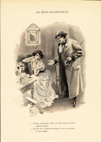 Antique Print-LES MOTS MALHEUREUX-19TH CENTURY COSTUME-ROMANCE-Bac-1890