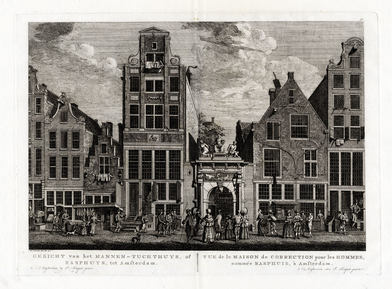 , 2 Antique Prints-AMSTERDAM-NETHERLANDS-MEN’S PRISON-TUCHTHUIS-Fouquet-1783, Pictura Antique Prints