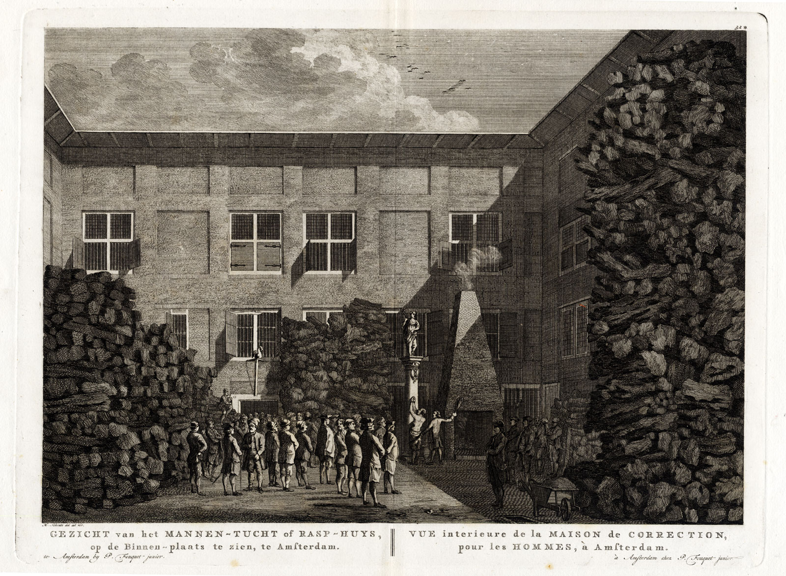 , 2 Antique Prints-AMSTERDAM-NETHERLANDS-MEN’S PRISON-TUCHTHUIS-Fouquet-1783, Pictura Antique Prints