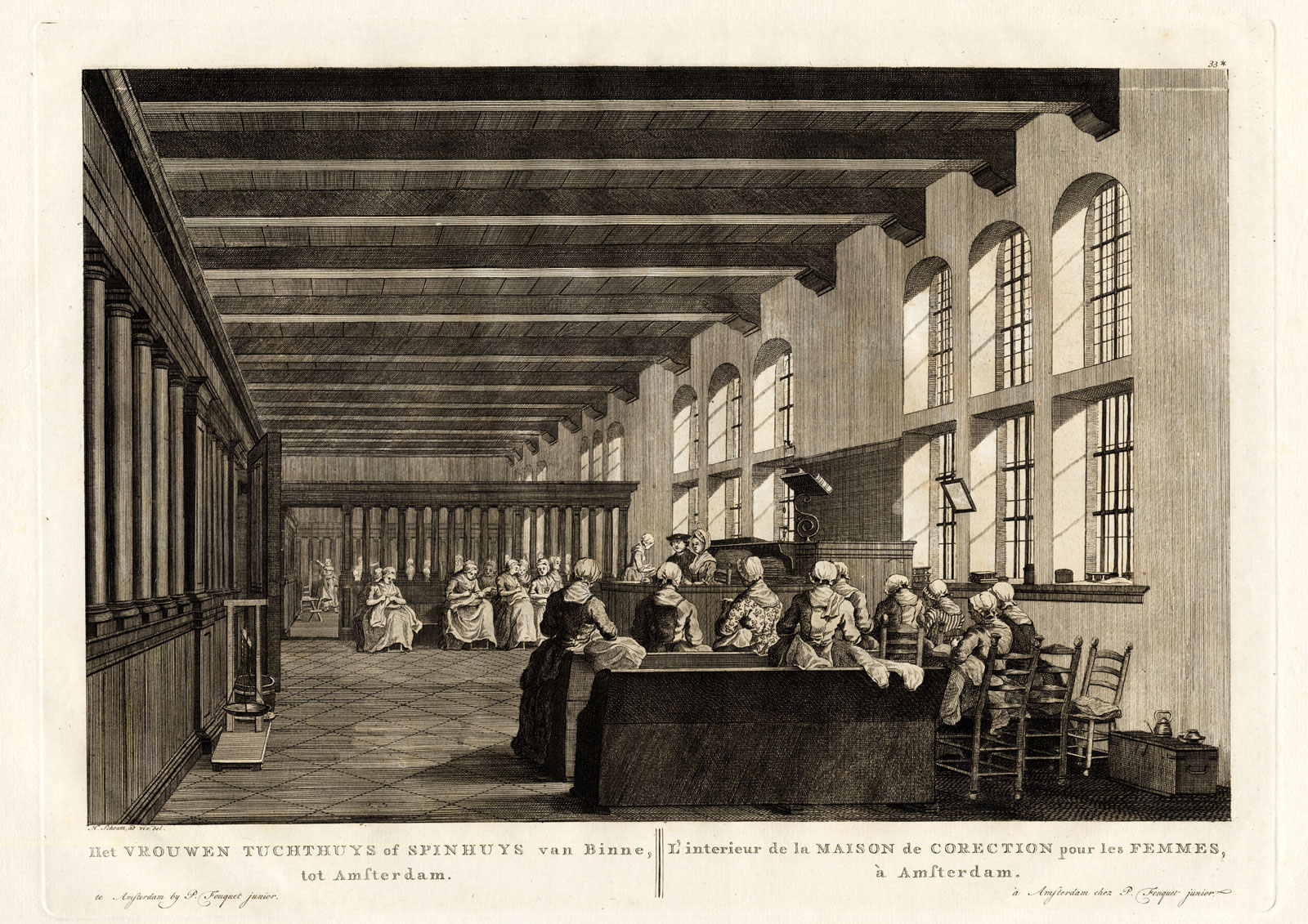 , 2 Antique Prints-AMSTERDAM-NETHERLANDS-WOMEN’S PRISON-TUCHTHUIS-Fouquet-1783, Pictura Antique Prints