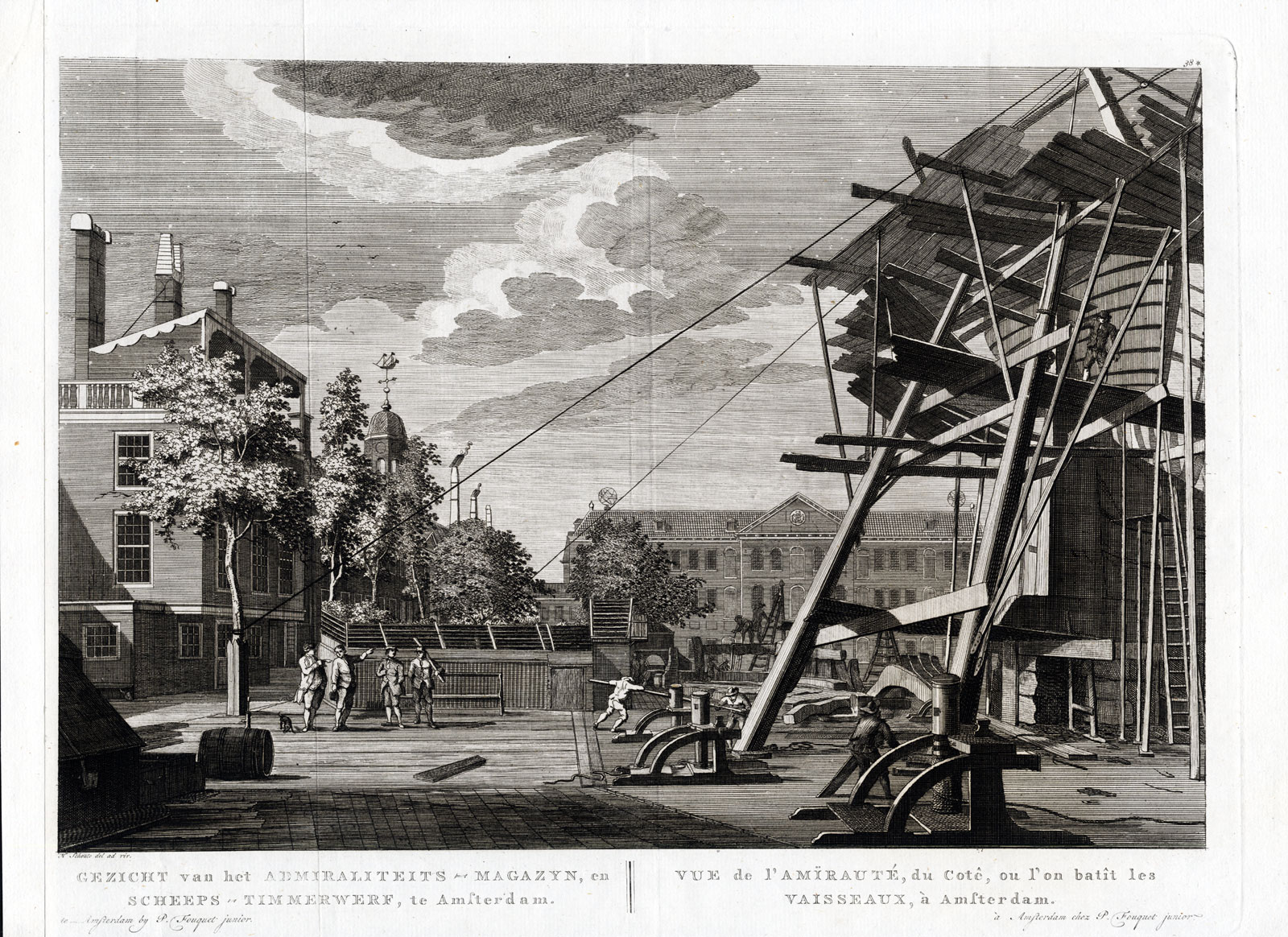 , Antique Print-AMSTERDAM-NETHERLANDS-ADMIRALTY WAREHOUSE-SHIPYARD-Fouquet-1783, Pictura Antique Prints