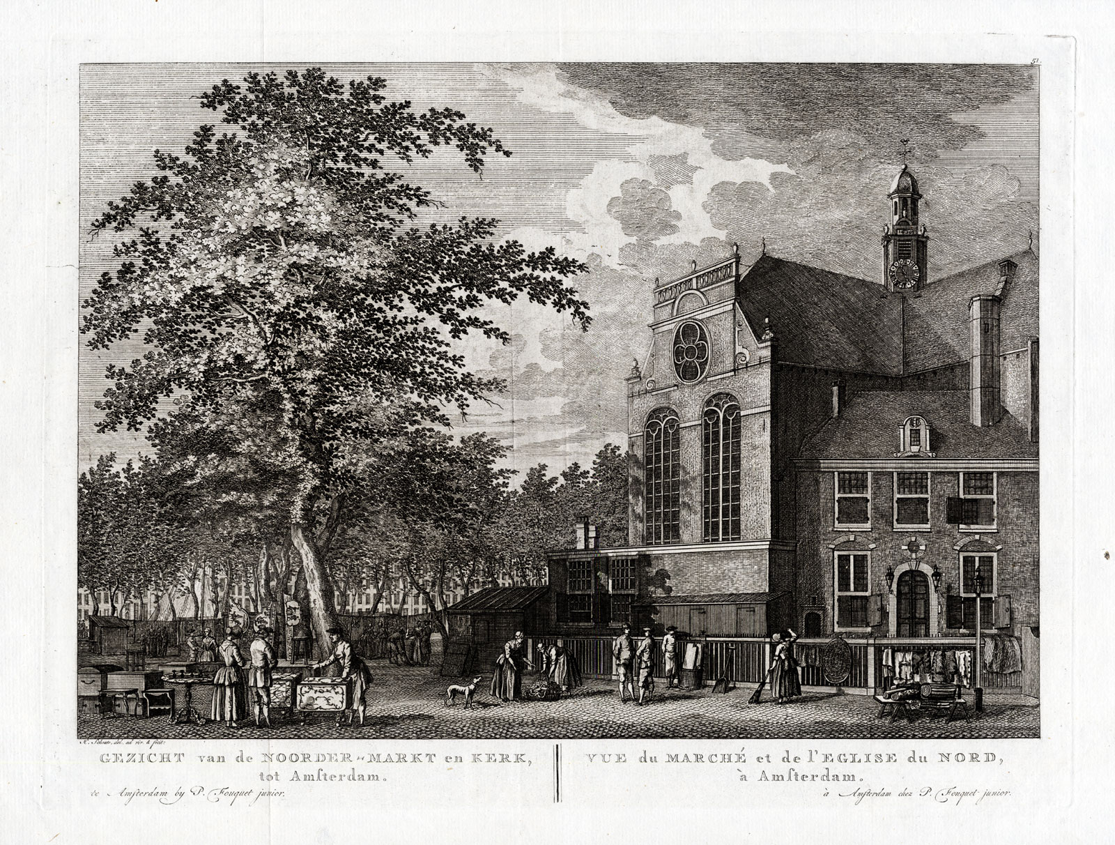 , Antique Print-AMSTERDAM-NETHERLANDS-NOORDERKERK-MARKT-MARKET-CHURCH-Fouquet-1783, Pictura Antique Prints
