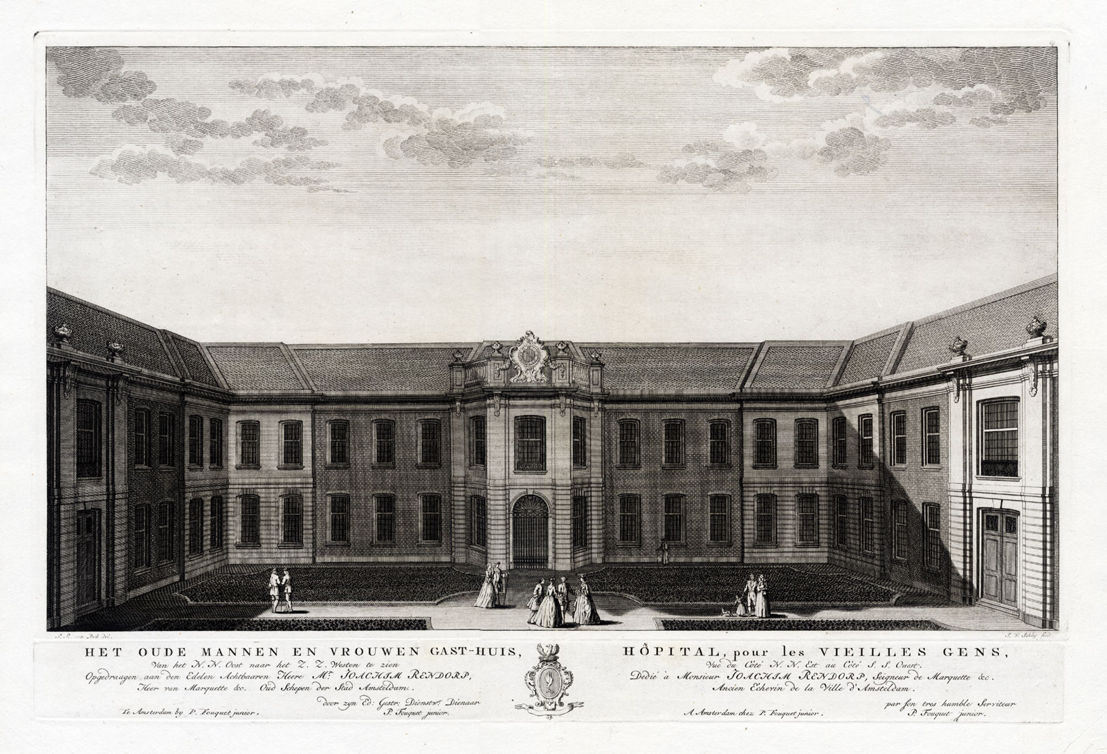 , 2 Antique Prints-AMSTERDAM-NETHERLANDS-OLD MEN AND WOMEN’S HOME-Fouquet-1783, Pictura Antique Prints