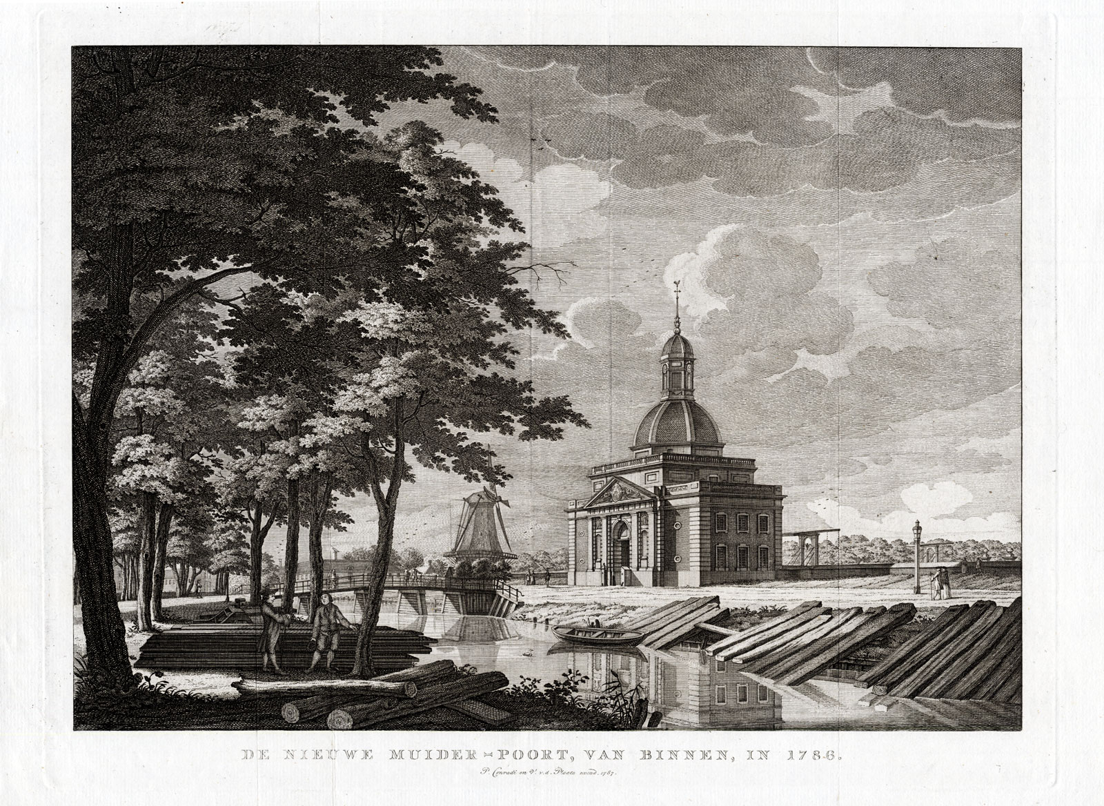 , Antique Print-AMSTERDAM-NETHERLANDS-NEW MUIDERPOORT-WINDMILL-VIEW-Fouquet-1783, Pictura Antique Prints