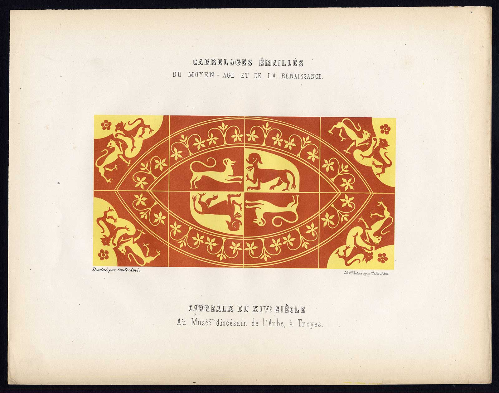 , Antique Print-ENAMEL TILES-DIOCESAN MUSEUM-TROYES-FRANCE-Ame-Jardeaux-1857, Pictura Antique Prints