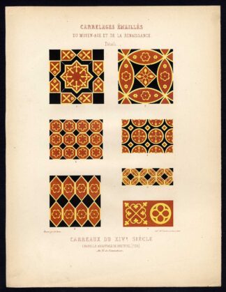 Antique Print-ENAMEL TILES-CHAPEL-BRETEUIL-DESIGN-FRANCE-Ame-Jardeaux-1857