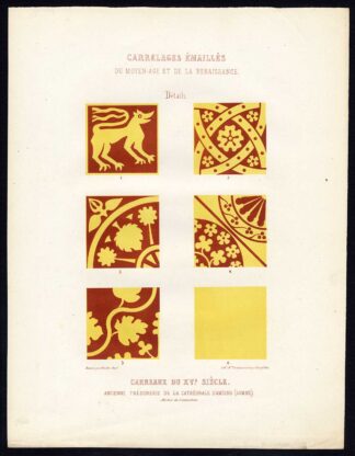Antique Print-ENAMEL TILES-CATHEDRAL-AMIENS-FRANCE-DESIGN-Ame-Jardeaux-1857