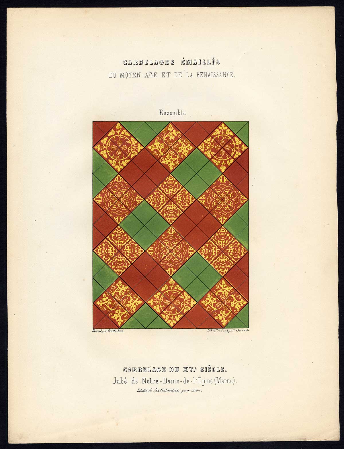 , Antique Print-ENAMEL TILES-NOTRE DAME-L’EPINE-FRANCE-DESIGN-Ame-Jardeaux-1857, Pictura Antique Prints