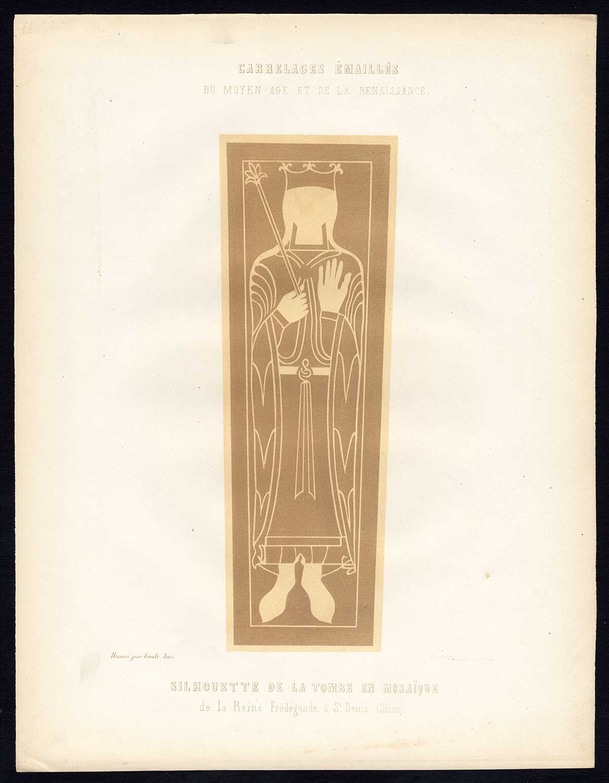 , Antique Print-ENAMEL TILE-QUEEN FREDEGUND-TOMB-ST DENIS-FRANCE-Ame-Jardeaux-1857, Pictura Antique Prints