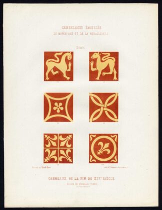 Antique Print-ENAMEL TILES-CHURCH-VINCELLES-DESIGN-LION-FRANCE-Ame-Jardeaux-1857