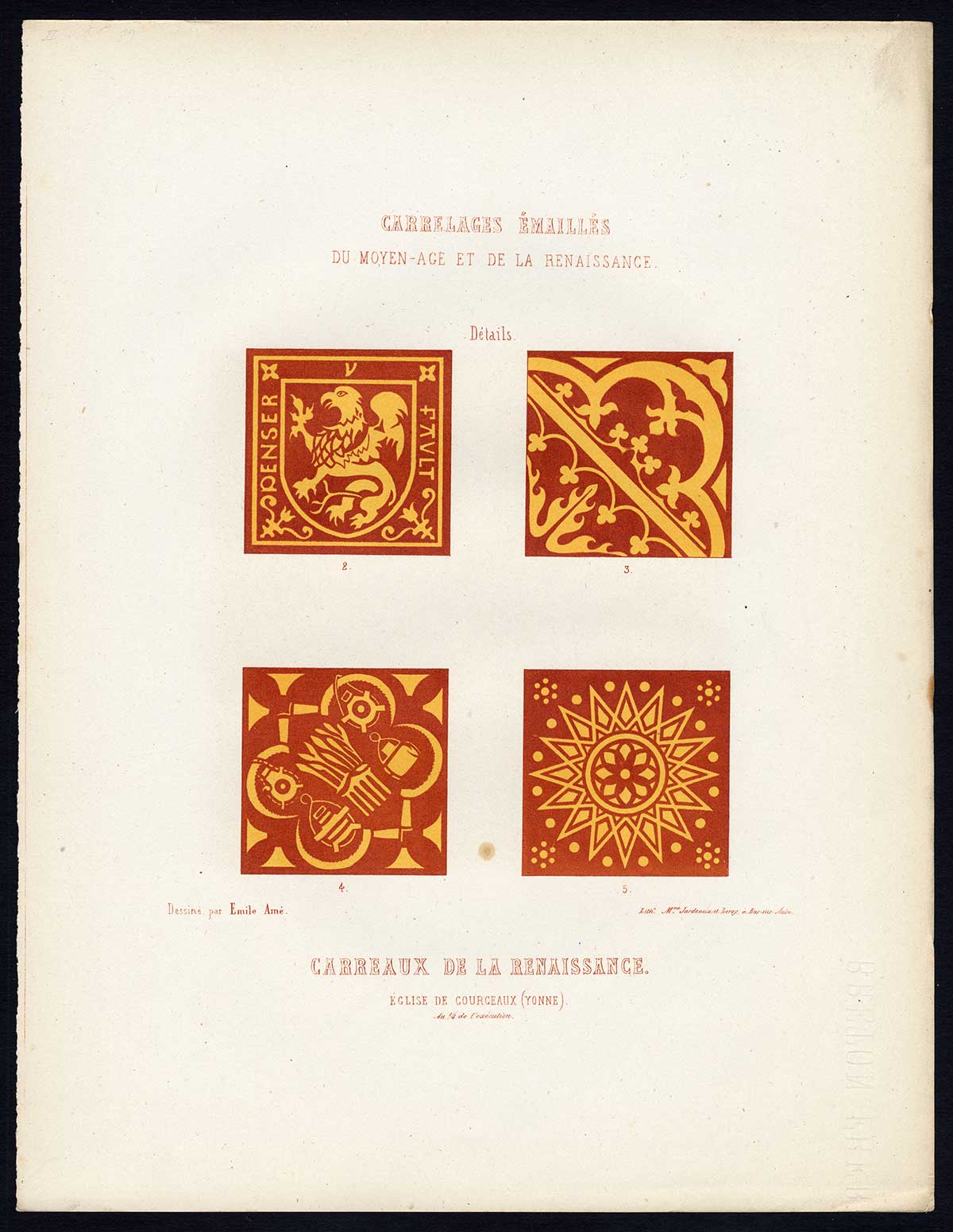 , Antique Print-ENAMEL TILES-CHURCH-COURCEAUX-RENAISSANCE-II-Ame-Jardeaux-1857, Pictura Antique Prints