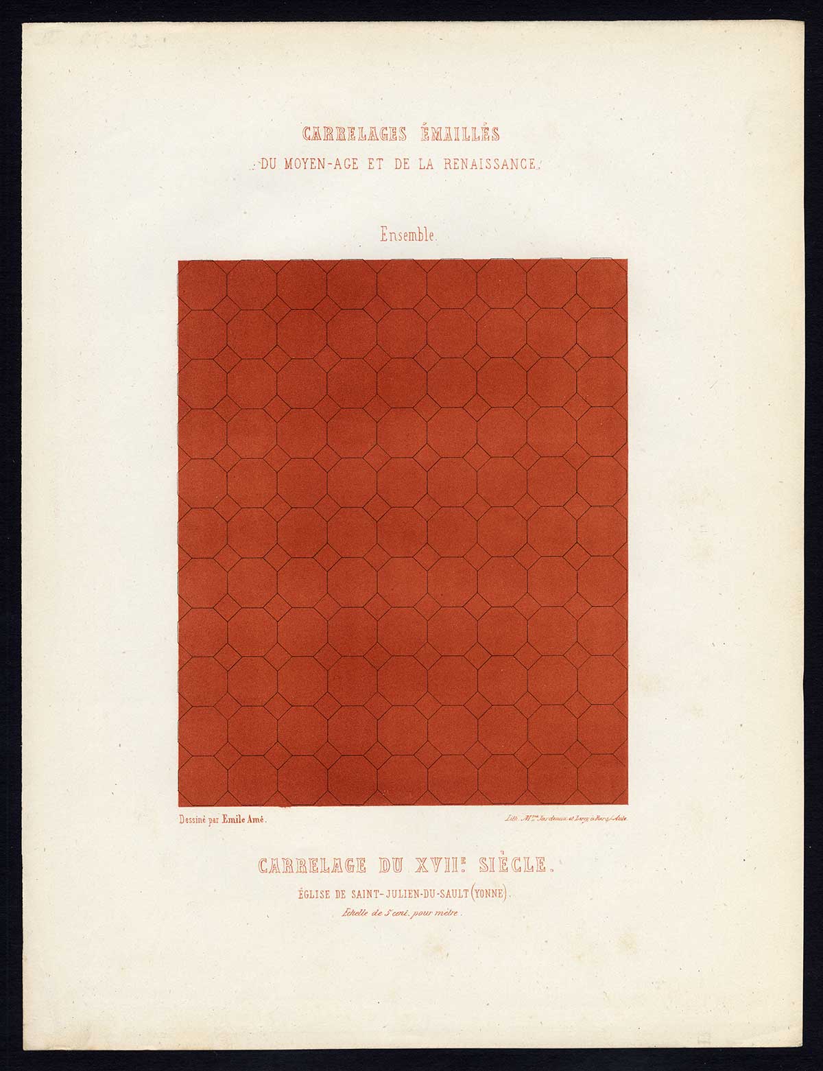 , Antique Print-ENAMEL TILES-CHURCH-SAINT JULIEN DU SAULT-FRANCE-Ame-Jardeaux-1857, Pictura Antique Prints