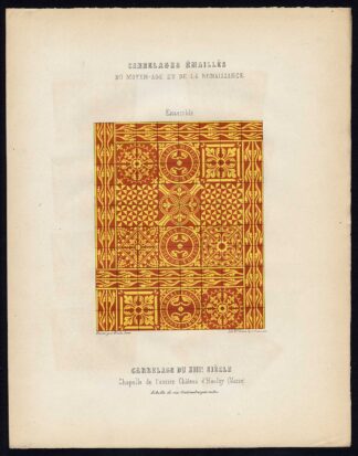 Antique Print-ENAMEL TILES-CHAPEL-CASTLE-HAULSY-DESIGN-FRANCE-Ame-Jardeaux-1857