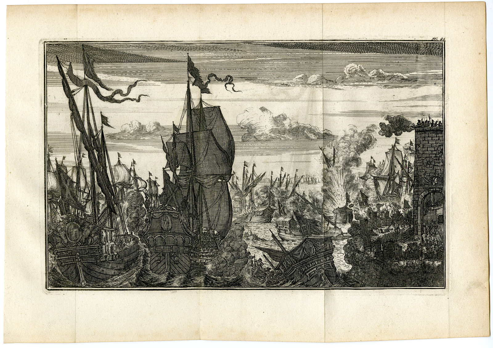 , Antique Print-SEA BATTLE-DUTCH NAVY-MOSAMBIQUE-Van den Bosch-1683, Pictura Antique Prints