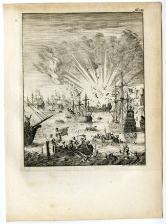 Antique Print-SEA BATTLE-DUTCH NAVY-SHIPS-SLOOP-Van den Bosch-Luyken-1683