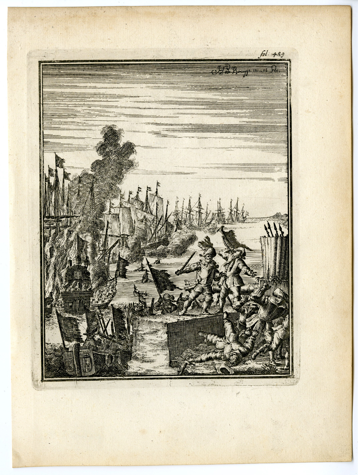 , Antique Print-SEA BATTLE-SIEGE-BAHIA-BRASIL-HEIN-Van den Bosch-Padtbrugge-1683, Pictura Antique Prints