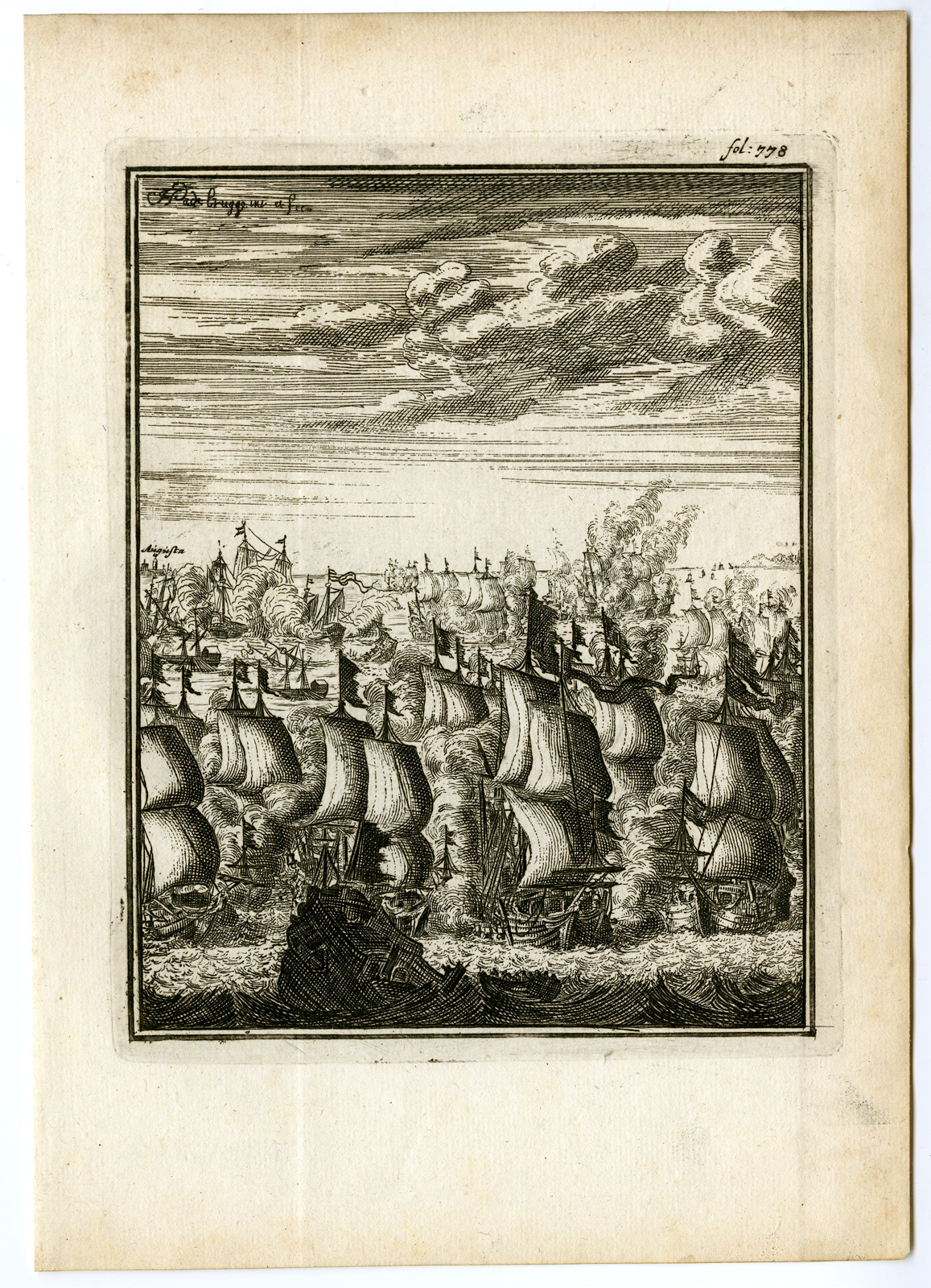 , Antique Print-DE RUYTER-SEA BATTLE-AGOSTA-P.778-Van den Bosch-Padtbrugge-1683, Pictura Antique Prints