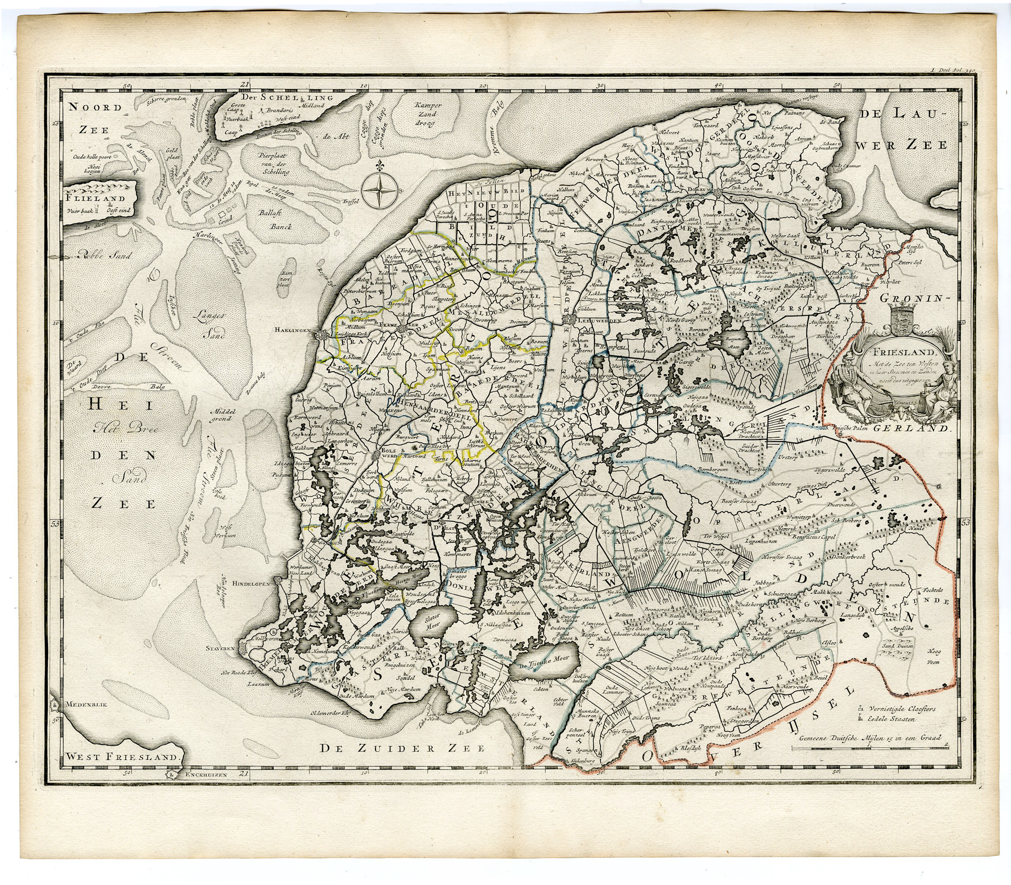 , Antique Map-FRIESLAND-FRISIA-Halma-1725, Pictura Antique Prints