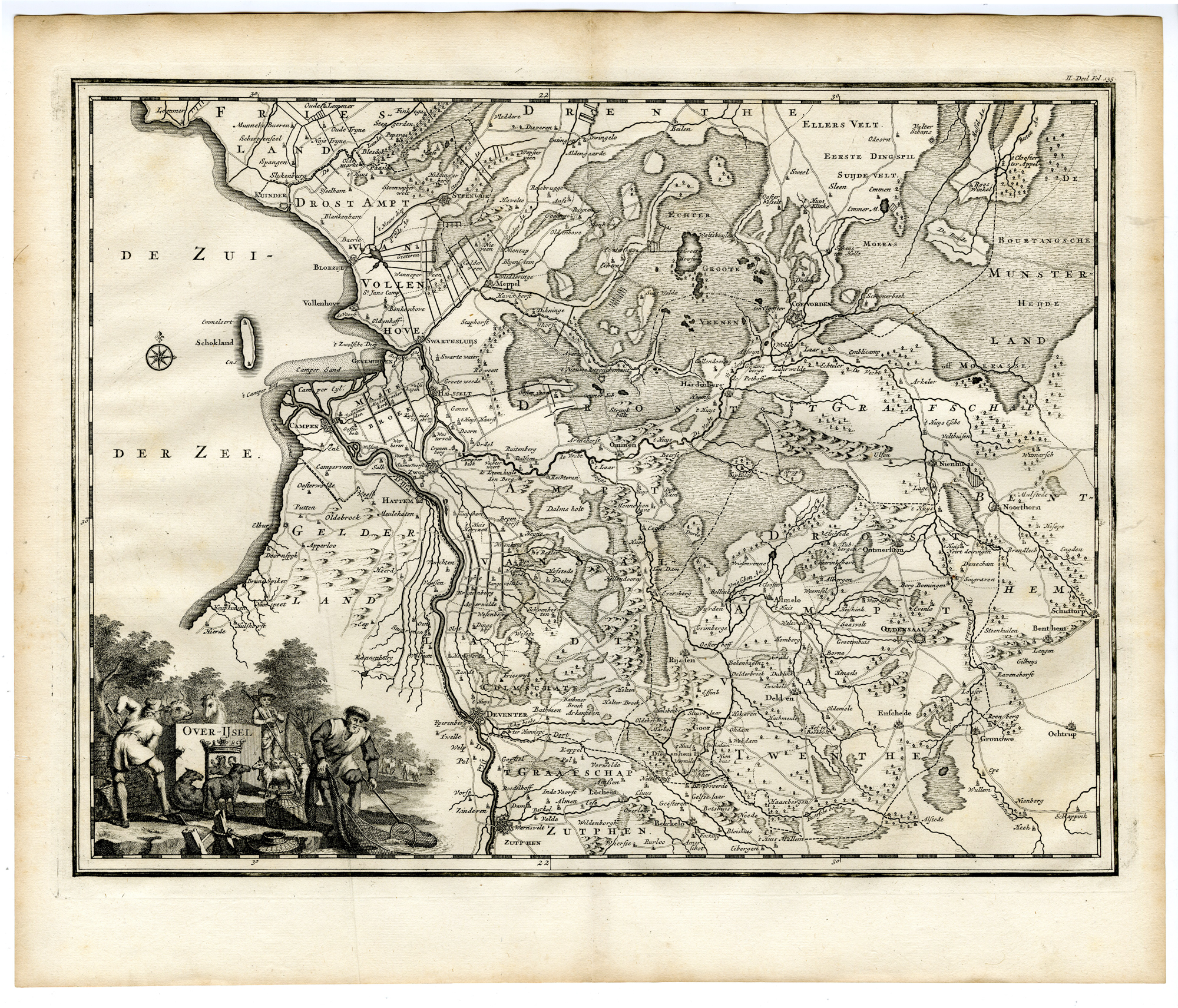 , Antique Map-OVERIJSSEL-Halma-1725, Pictura Antique Prints