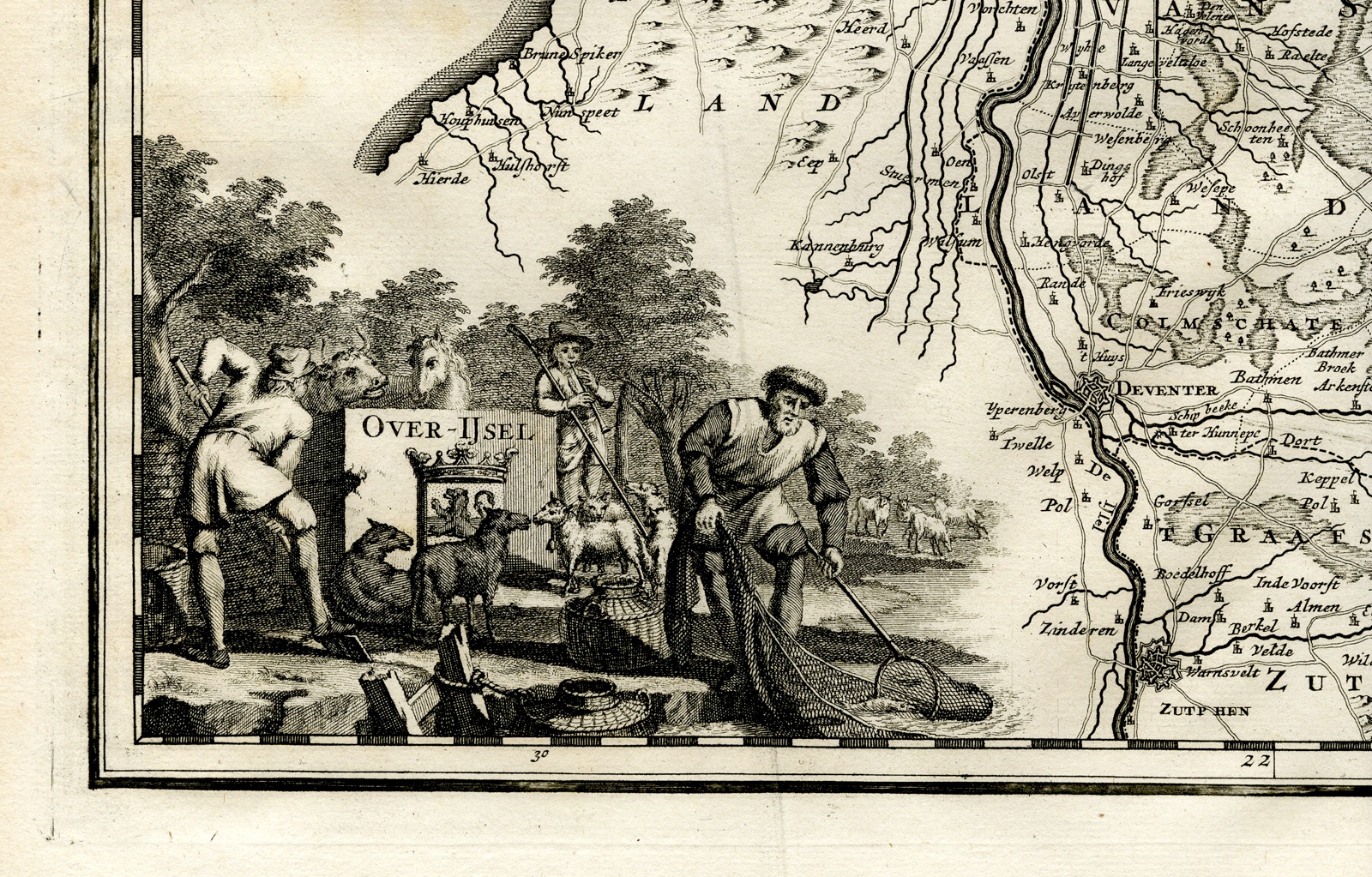 , Antique Map-OVERIJSSEL-Halma-1725, Pictura Antique Prints
