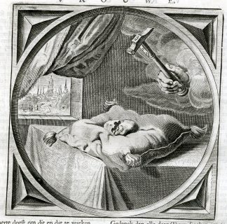 Antique Satire Print-MARRIAGE-HUSBAND-WIFE-STONE-HAMMER-Cats-1655