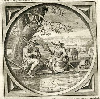 Antique Satire Print-BAGPIPES-MARRIED COUPLE-Cats-1655