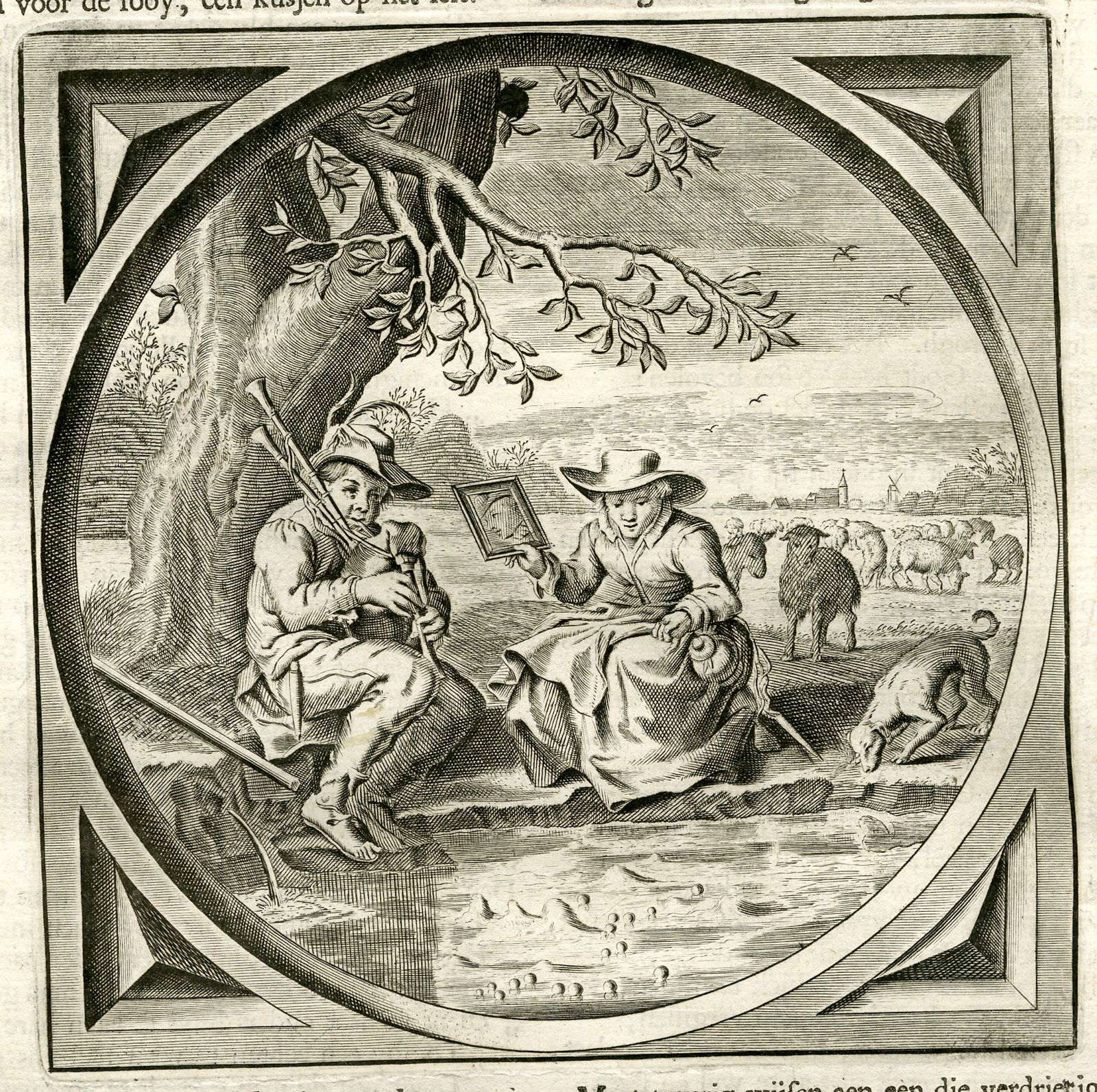 , Antique Satire Print-BAGPIPES-MARRIED COUPLE-Cats-1655, Pictura Antique Prints