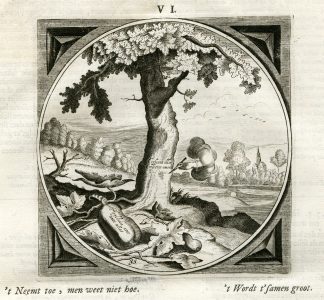Antique Print-TREE CARVING-LOVE-Venne-Jacob Cats-1655