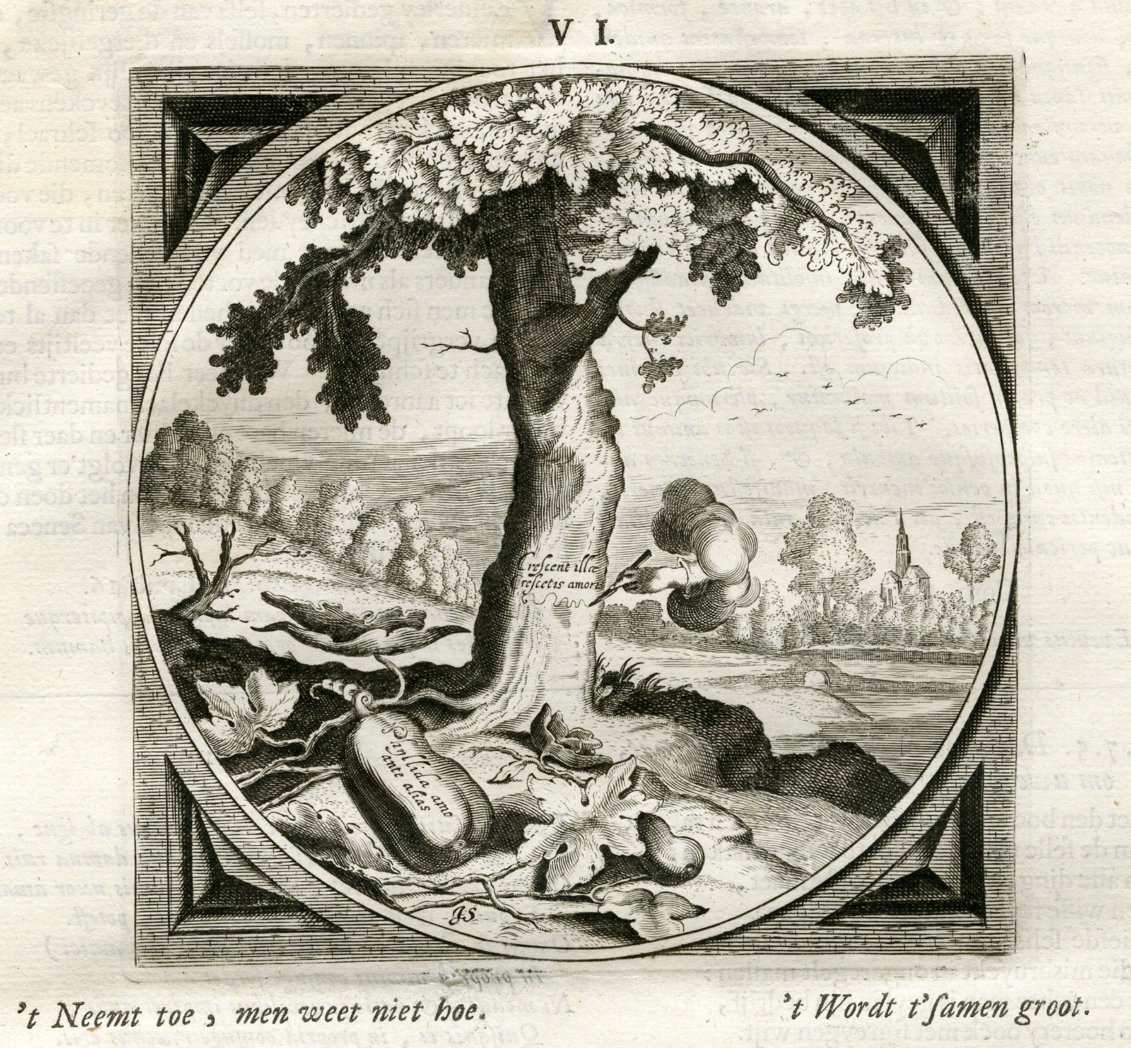 Pco 14984 416x386 Antique Print-TREE CARVING-LOVE-Venne-Jacob Cats-1655