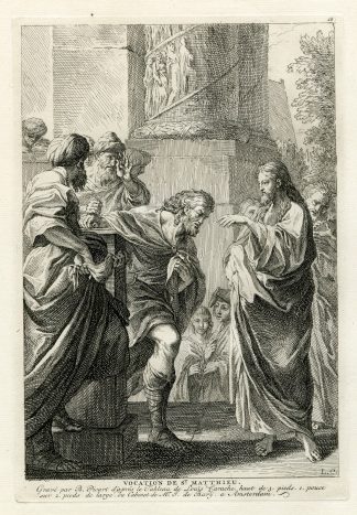 Antique Religious Print-TEACHING ST MATTHEW-Picart-1734