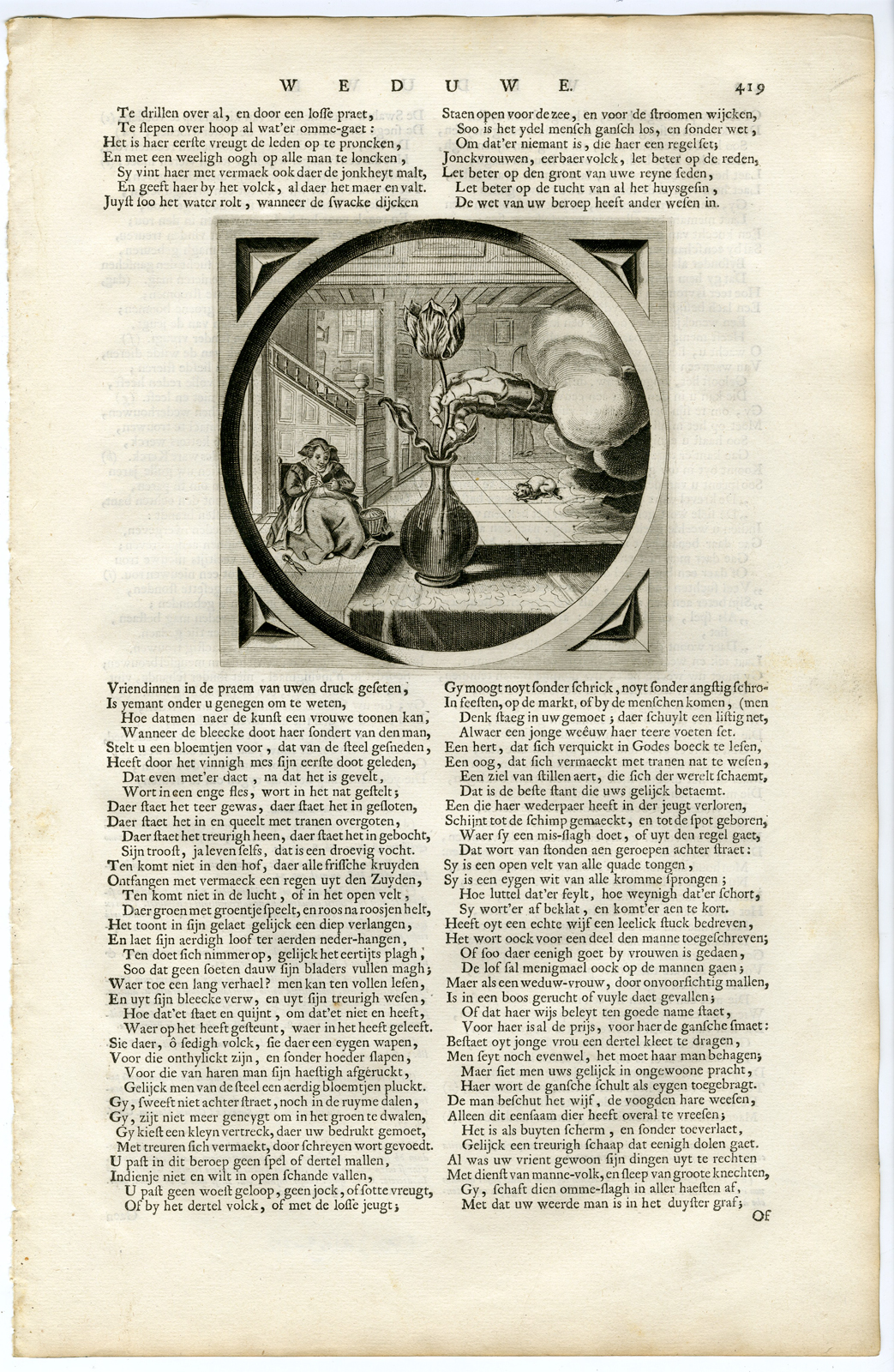 , Antique Satire Print-TULIP-WOMAN-DEATH-WIDOW-Cats-1655, Pictura Antique Prints